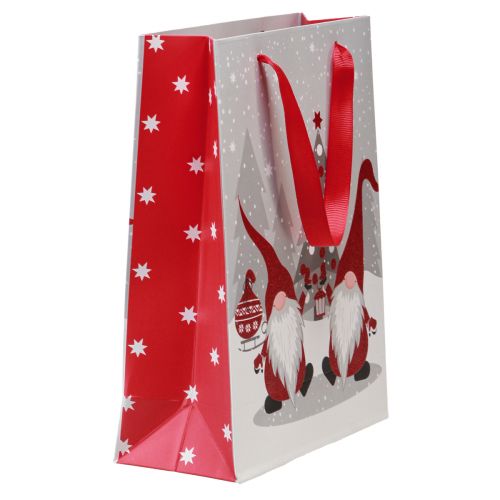 Artikel Weihnachtsgeschenktüte "Wichtelzauber" 24x18x8cm Rot-Grau-Weiß mit Glitzer