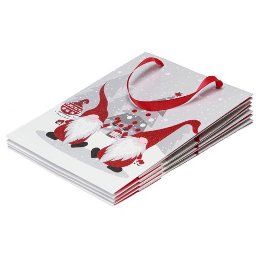 Artikel Weihnachtsgeschenktüte "Wichtelzauber" 24x18x8cm Rot-Grau-Weiß mit Glitzer