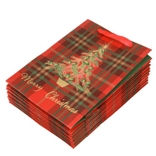 Artikel Geschenktüten Weihnachten Baum Rot Grün 18x24cm 10St, festliche Geschenkverpackung, Weihnachtsdeko