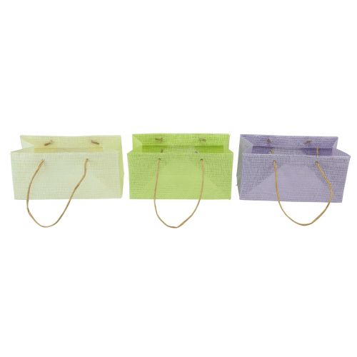 Floristik21 Geschenktüten gewebt mit Henkeln Grün, Gelb, Lila 20×10×10cm 6St