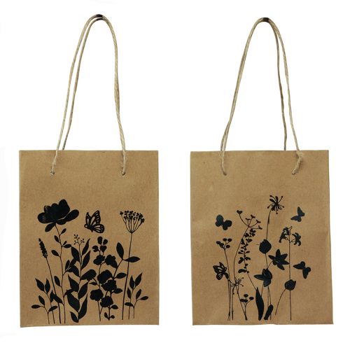 Floristik21 Geschenktüten mit Henkeln Papier Natur Schwarz 12×15cm 6 St