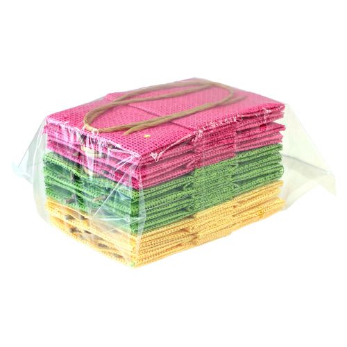 Artikel Geschenktüten mit Henkeln Papier Pink Gelb Grün Textil Optik 10,5cm 12St