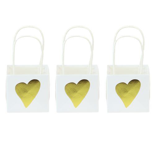 Floristik21 Geschenktüten mit Henkeln Weiß Gold Papier 8,5×8,5×8cm 12 St