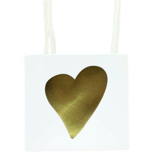 Artikel Geschenktüten mit Henkeln Weiß Gold Papier 8,5×8,5×8cm 12 St