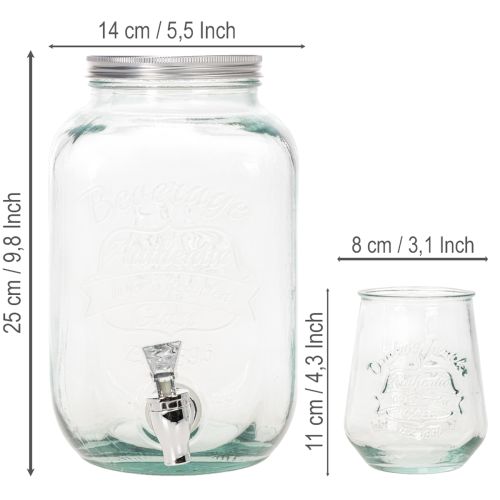 Getränkespender Glas mit Zapfhahn Set mit 4 Trinkgläsern H25,5cm | Floristik21.de