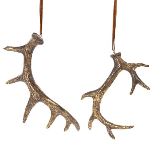 Geweih-Dekohänger aus Polyresin, 13-15 cm, Braun-Gold, 6er-Set