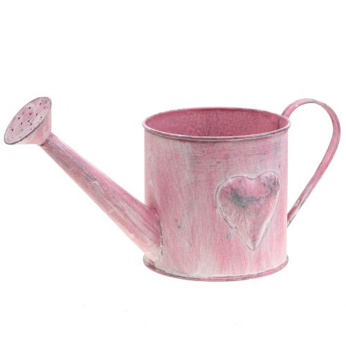 Pflanzgefäß Gießkanne mit Herz Rosa, Weiß gewaschen Ø12,5cm H13cm Pflanzgefäß Gießkanne mit Herz Rosa, Weiß gewaschen Ø12,5cm H13cm
