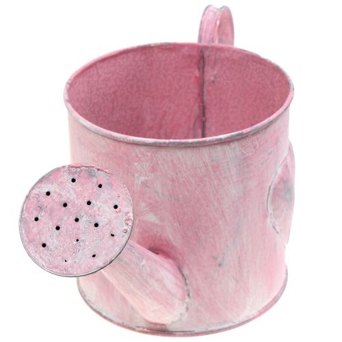 Pflanzgefäß Gießkanne mit Herz Rosa, Weiß gewaschen Ø12,5cm H13cm