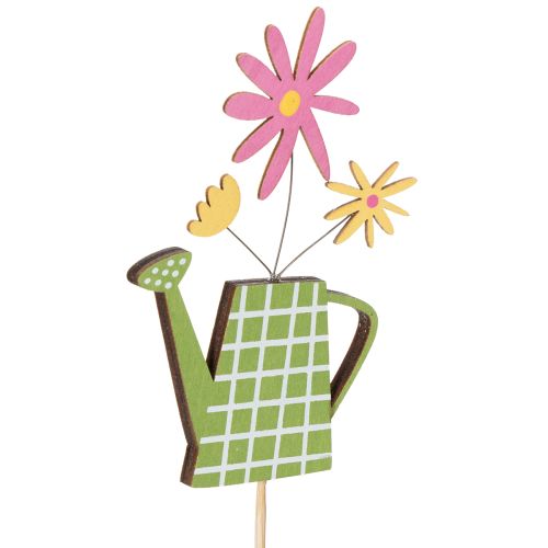 Artikel Frühlingshafte Gießkannenstecker aus Holz, bunte Gartendeko im Set, 12 Stück