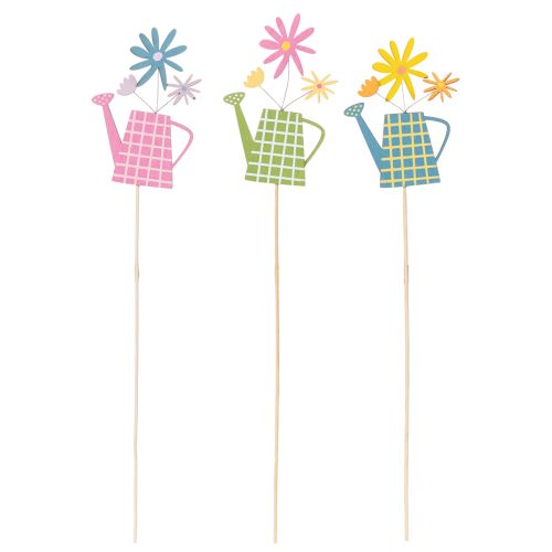 Artikel Frühlingshafte Gießkannenstecker aus Holz, bunte Gartendeko im Set, 12 Stück