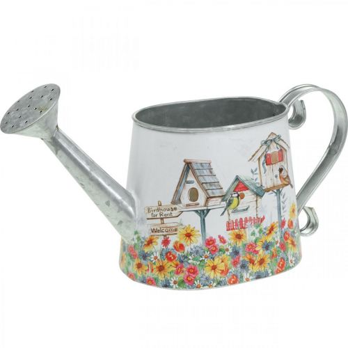 Deko-Gießkanne Metall, Pflanzgefäß, Sommerdeko, Pflanzkanne mit Vogelhäusern H15cm L28cm