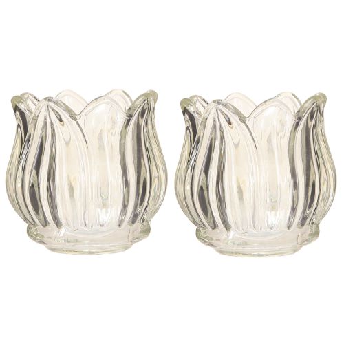 Artikel Glas Teelichthalter Tulpe Klar Ø7cm H7cm 2St - Eleganz & Stil für Floristen