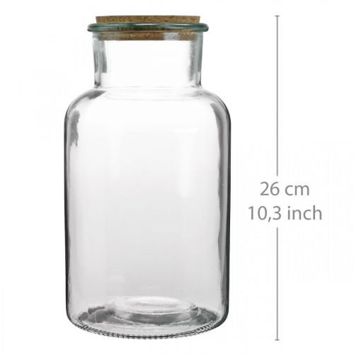Floristik21 Glas mit Korkdeckel Deko-Glas mit Korken Klar Ø14cm H26cm