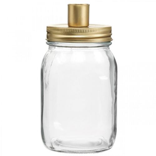 Deko Glas mit Kerzenhalter Golden Metalldeckel Ø8cm H15,5cm
