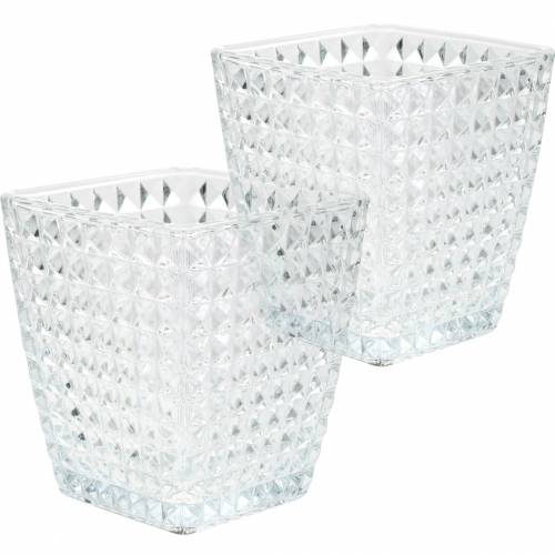 Glaswindlicht Würfel Facettenmuster, Tischdeko, Vase aus Glas, Glasdeko 2St