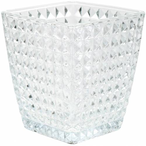 Floristik21 Glaswindlicht Würfel Facettenmuster, Tischdeko, Vase aus Glas, Glasdeko 2St