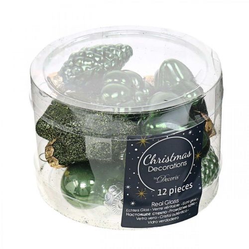 Mini Christbaumschmuck Mix Grün Glas Weihnachtsdeko sortiert 4cm 12St