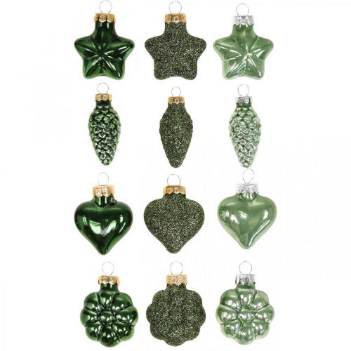 Mini Christbaumschmuck Mix Grün Glas Weihnachtsdeko sortiert 4cm 12St Mini Christbaumschmuck Mix Grün Glas Weihnachtsdeko sortiert 4cm 12St