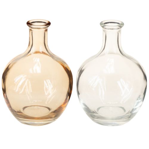 Amber und Klarglas Minivasen Set Ø7,5cm H11cm – 4 dekorative Glasflaschen für stilvolle Arrangements