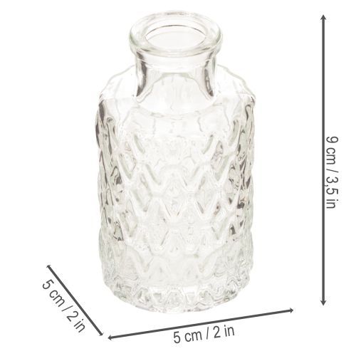 Set aus 6 Mini Glasvasen mit Rautenmuster, transparent, H 9 cm, Ø 5 cm | Floristik21.de
