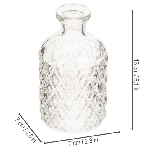 Glasflasche Rautenmuster 13cm klar 6St Vase Dekoflasche | Floristik21.de