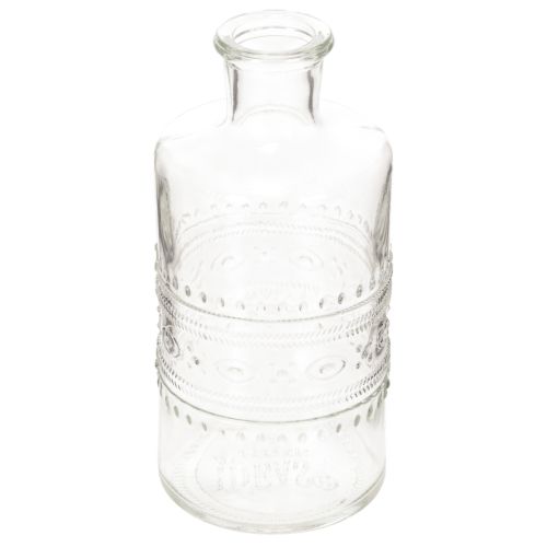 Glasflasche zylindrisch klar mit Muster 15cm als Dekovase 6er Set