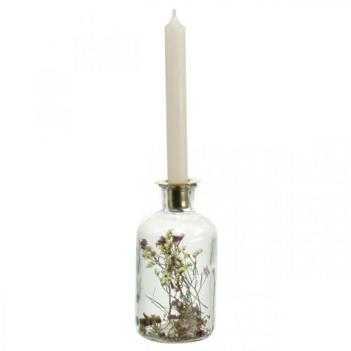 Floristik21 Glas mit Kerzenständer, Glasdeko mit Trockenblumen H16cm Ø8,5cm