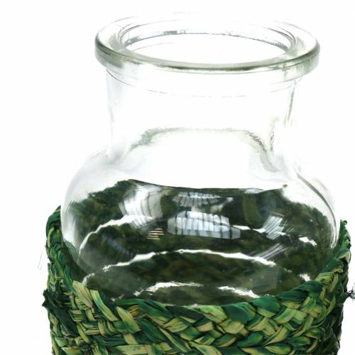 Artikel Glasflasche mit Bast Grün H12,5cm 3St