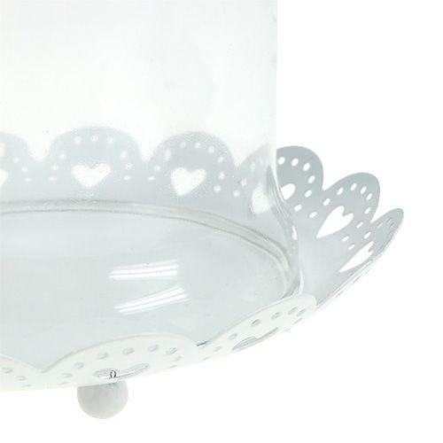Floristik21 Glashaube mit Teller Ø15,5cm H17cm Weiß