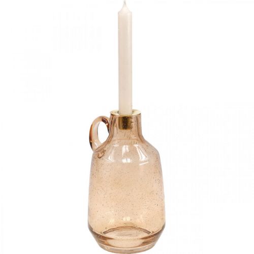 Floristik21 Kerzenständer Glas Stabkerze Hellbraun Glas Deko H22cm