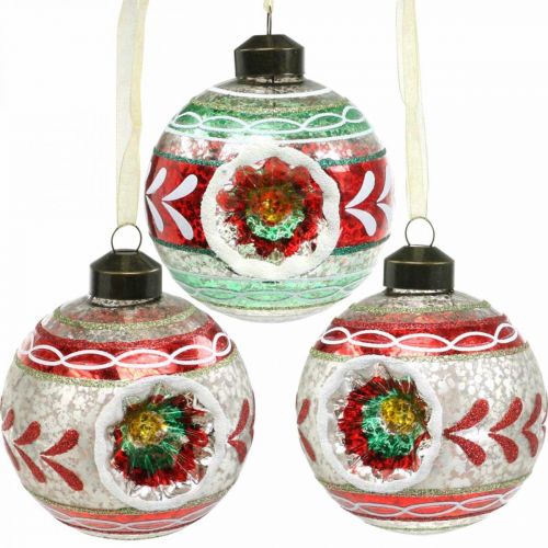 Floristik21 Christbaumkugeln mit Muster, Baumschmuck, Weihnachtskugeln Bunt H9cm Ø8cm Echtglas 3St