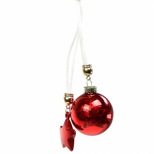 Floristik21 Christbaumschmuck Glaskugel mit Stern Rot 5cm