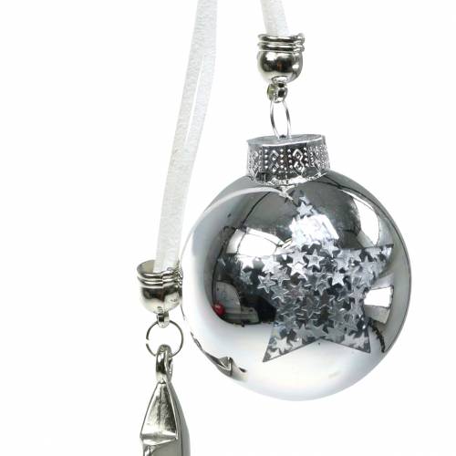 Floristik21 Christbaumschmuck Glaskugel mit Stern Silber 5cm