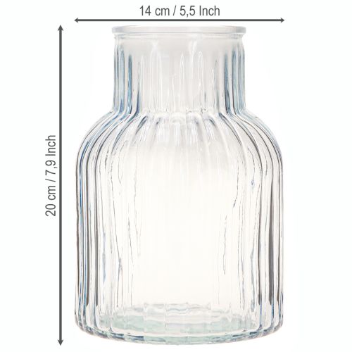 Artikel Blumenvase Glasvase Blau Rillen Ø13,5cm H20cm Dekoration