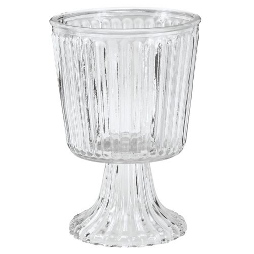 Artikel Glasvase mit Fuß Deko Glaspokal geriffelt Ø13cm H19cm