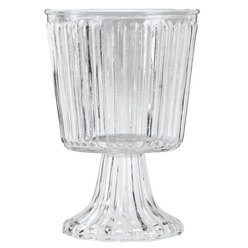 Artikel Glasvase mit Fuß Deko Glaspokal geriffelt Ø13cm H19cm