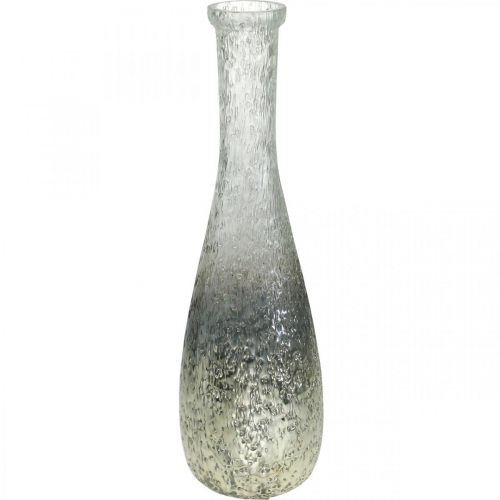 Blumenvase aus Glas, Tischvase zweifarbig Echtglas Klar, Silber H30cm
