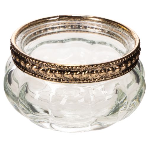 Teelichthalter aus Glas mit silbernem Metallrand, rund, 6 x 3 cm, 4er-Set