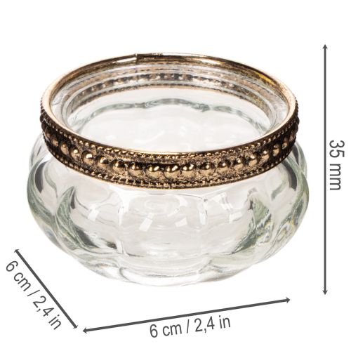 Teelichthalter aus Glas mit silbernem Metallrand, rund, 6 x 3 cm, 4er-Set | Floristik21.de