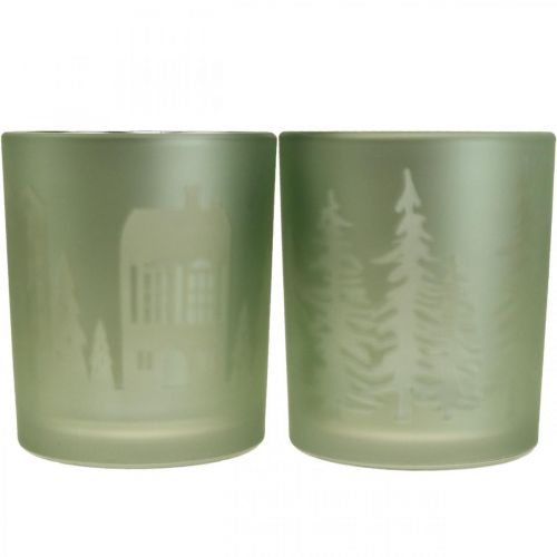 Floristik21 Windlichter, Teelichthalter Glas Weihnachten Grün Ø7cm 2St