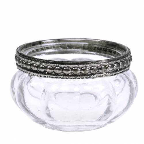 Floristik21 Teelichtglas Antik mit Metallrand Ø6cm H3,5cm