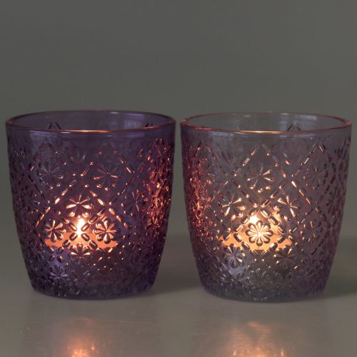 Glaswindlicht Lila Ø9cm H9cm 2St