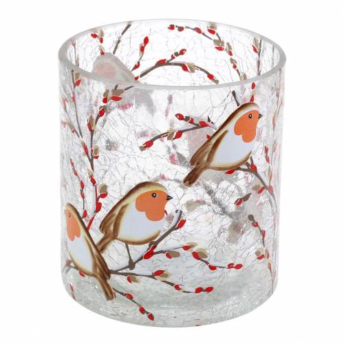 Floristik21 Windlicht Rotkehlchen Crackle Klar Ø9cm H10cm
