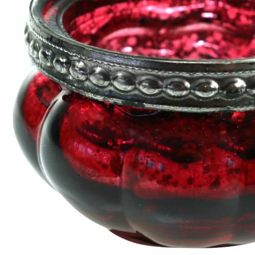Floristik21 Teelichtglas Antik Rot, Silber mit Metallrand Ø6cm H3,5cm