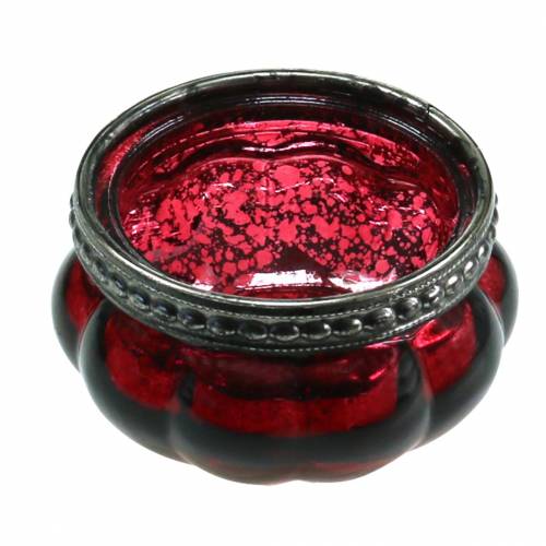 Floristik21 Teelichtglas Antik Rot, Silber mit Metallrand Ø6cm H3,5cm