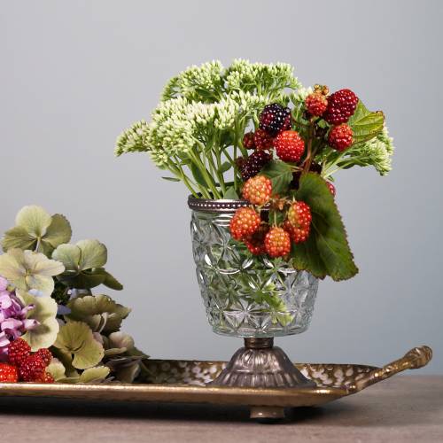 Floristik21 Glaswindlicht am Fuß Antik mit Metallrand Ø9cm H13,5cm