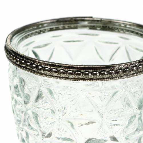 Floristik21 Glaswindlicht am Fuß Antik mit Metallrand Ø9cm H13,5cm