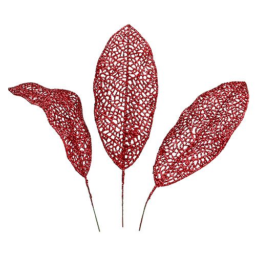 Floristik21 Glitterblatt am Draht rot 14x6cm L25cm 36St