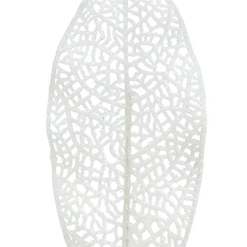 Floristik21 Glitterblatt am Draht weiß 14x6cm L25cm 36St