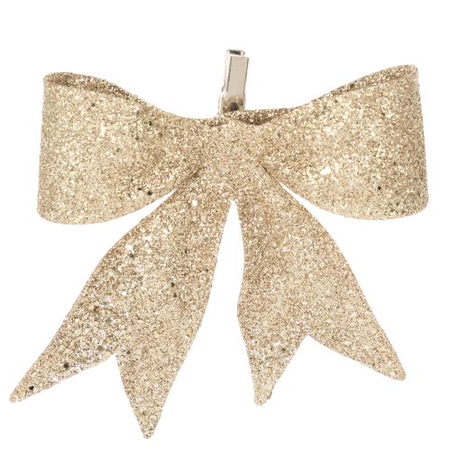 Glitzerschleife Gold Kunststoff mit Clip 11cm 4er-Set